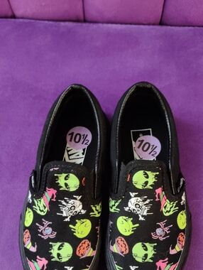 Kids Vans Black Slip-On Sneakers with Neon Graphic Print Glow In The Dark